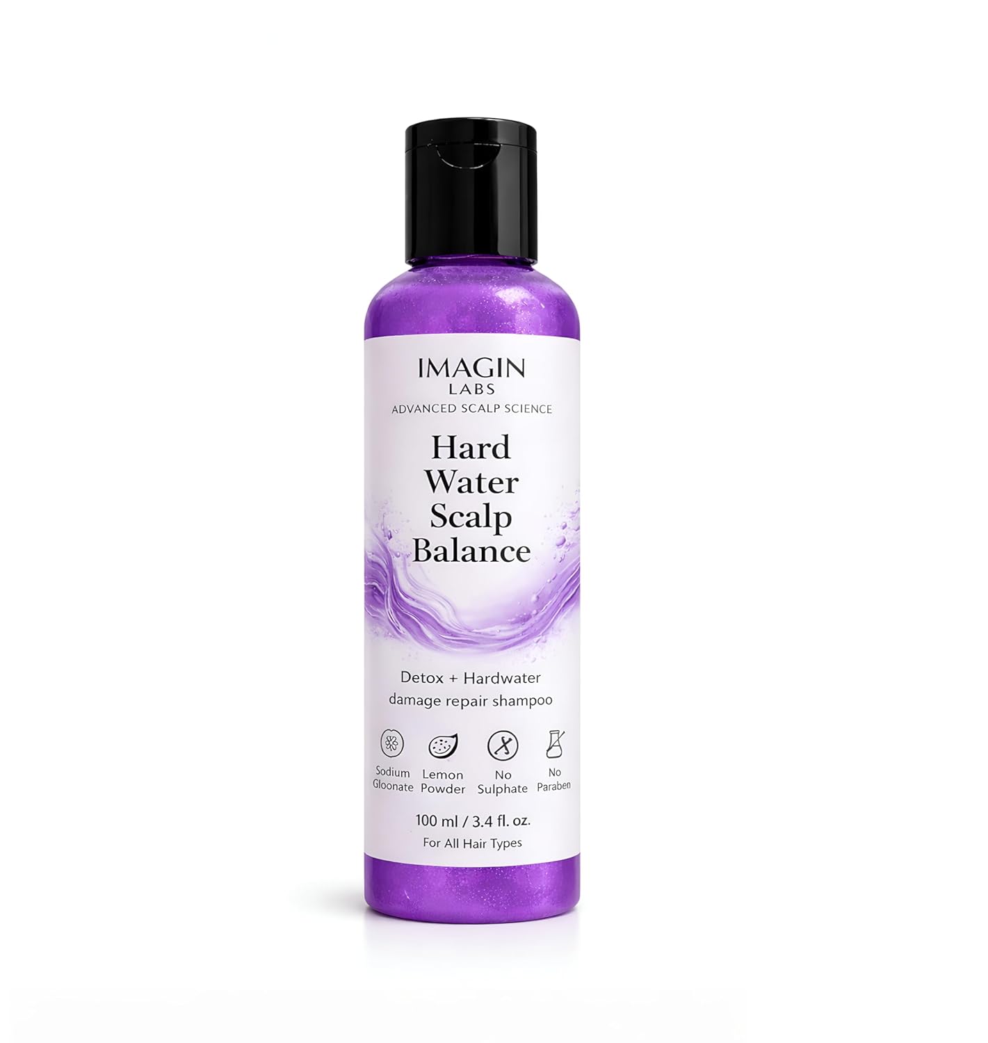 IMAGIN LABS Hard Water Shampoo 100ml | Mineral Buildup Removal for Scalp Detox | Frizz Control & Repair | Sulphate Free | For Hard Water Damaged Hair