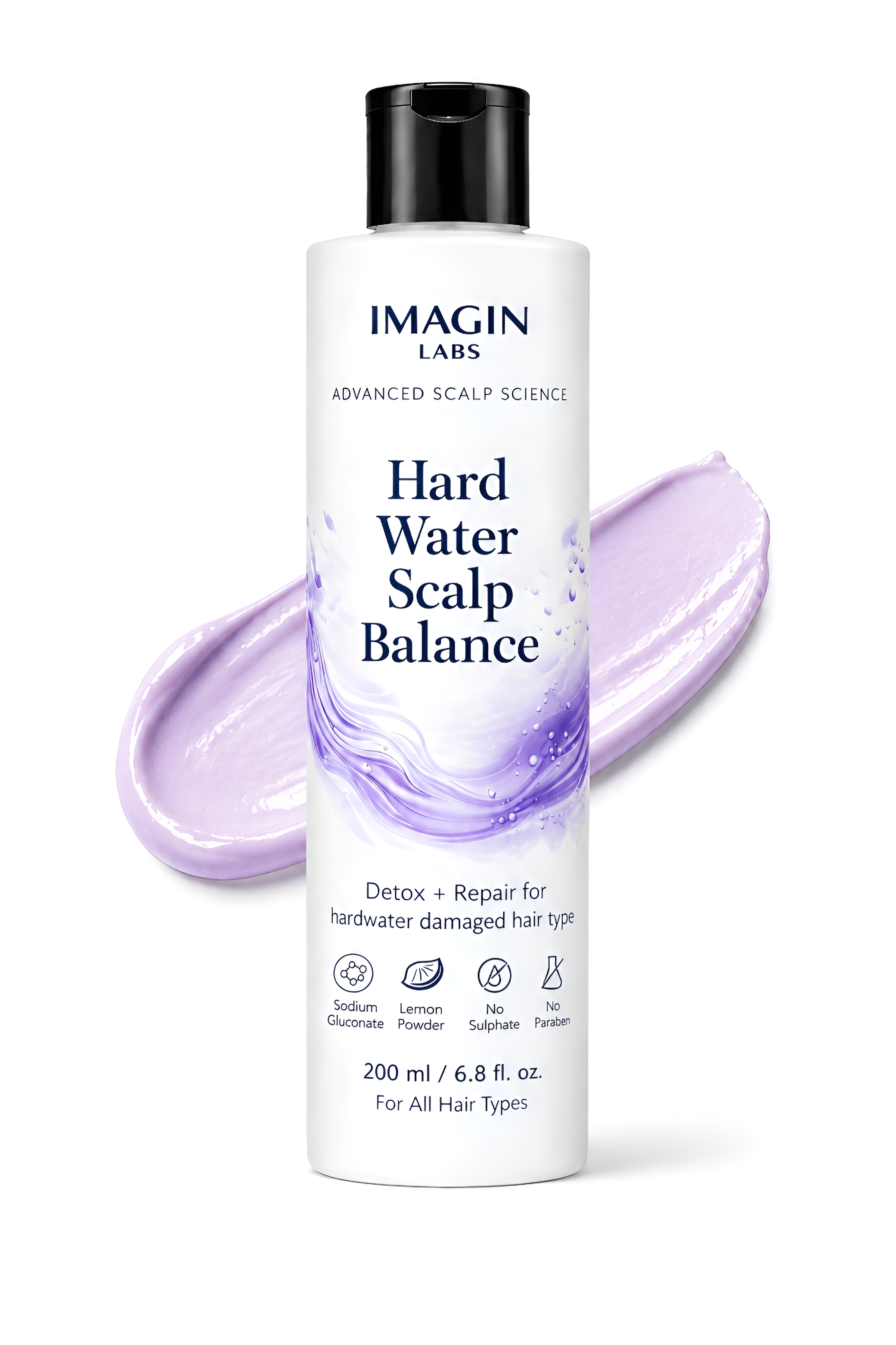 Hard Water Shampoo 200ml | Mineral Buildup Removal & Scalp Detox | Sodium Gluconate + Lemon Powder | Sulphate Free | Paraben Free | For All Hair Types | Dandruff Control | Hair Fall Reduction