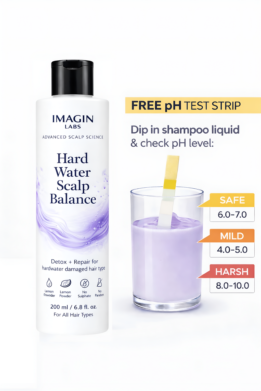 IMAGIN LABS Hard Water Shampoo 200ml | Reduces Hair Fall & Frizz | Chelating Mineral Removal | Sulphate & Paraben Free