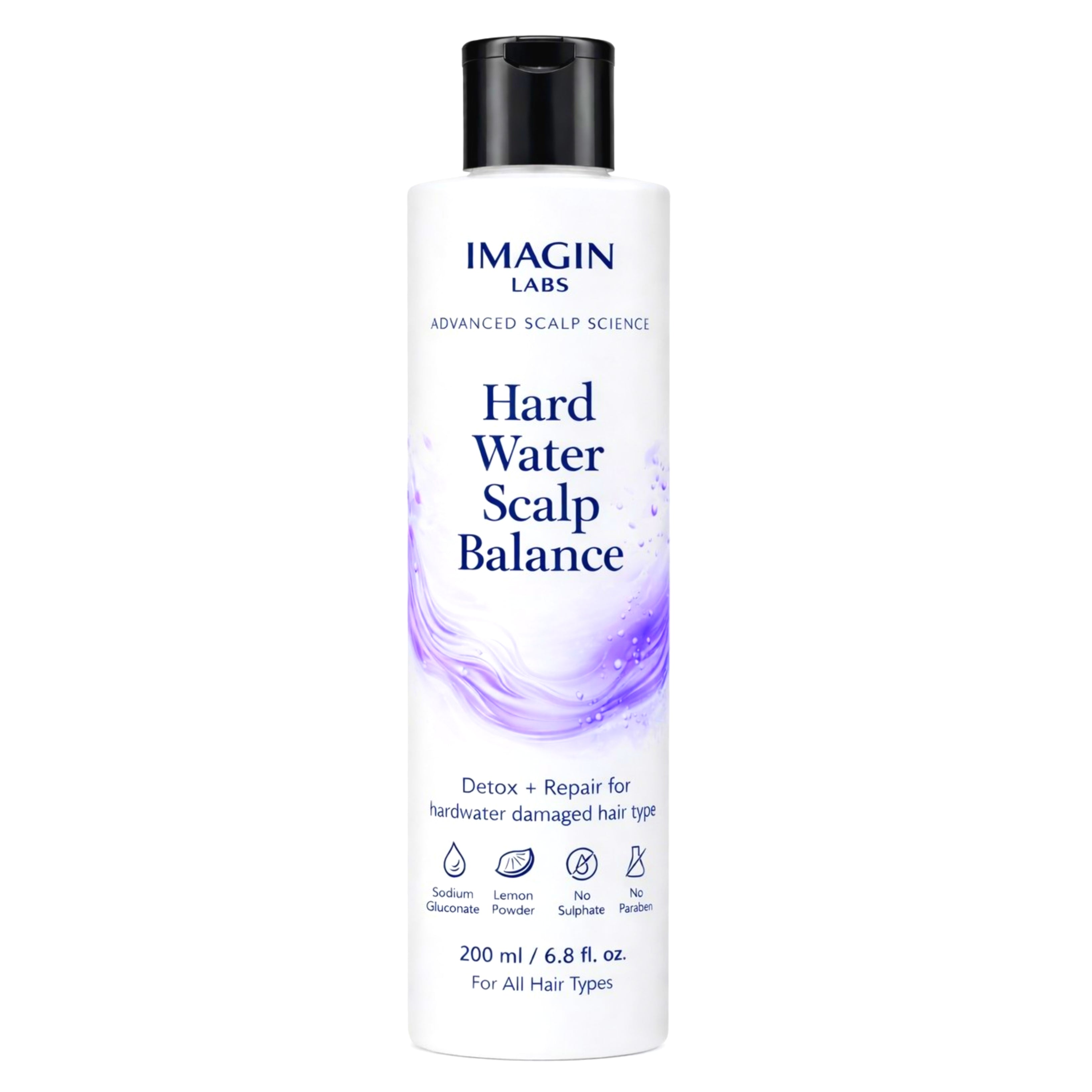 Hard Water Shampoo 200ml | Mineral Buildup Removal & Scalp Detox | Sodium Gluconate + Lemon Powder | Sulphate Free | Paraben Free | For All Hair Types | Dandruff Control | Hair Fall Reduction