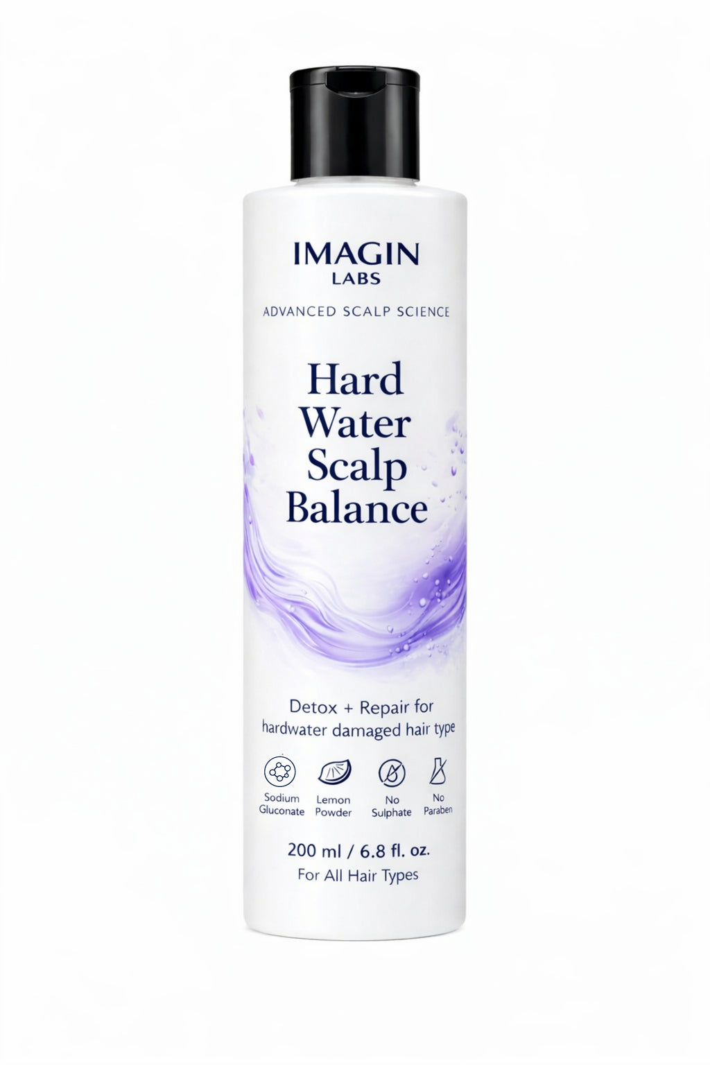 Hard Water Shampoo 200ml | Mineral Buildup Removal & Scalp Detox | Sodium Gluconate + Lemon Powder | Sulphate Free | Paraben Free | For All Hair Types | Dandruff Control | Hair Fall Reduction