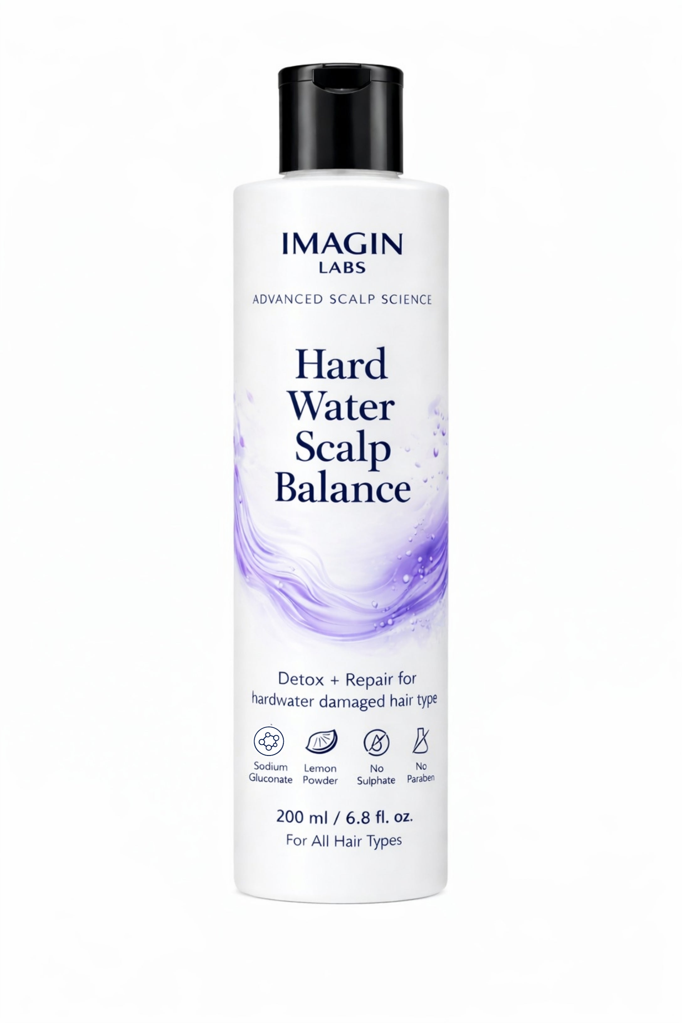 Hard Water Shampoo 200ml | Mineral Buildup Removal & Scalp Detox | Sodium Gluconate + Lemon Powder | Sulphate Free | Paraben Free | For All Hair Types | Dandruff Control | Hair Fall Reduction